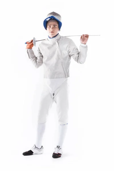 Fencer holding rapier — Stock Photo