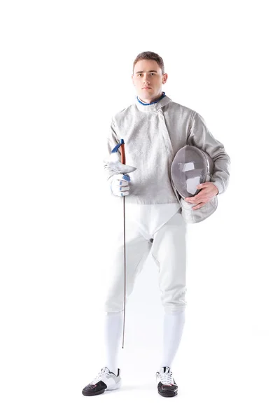 Fencer holding fencer's equipment — Stock Photo