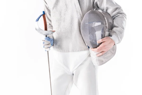 Fencer holding fencer 's equipment — стоковое фото