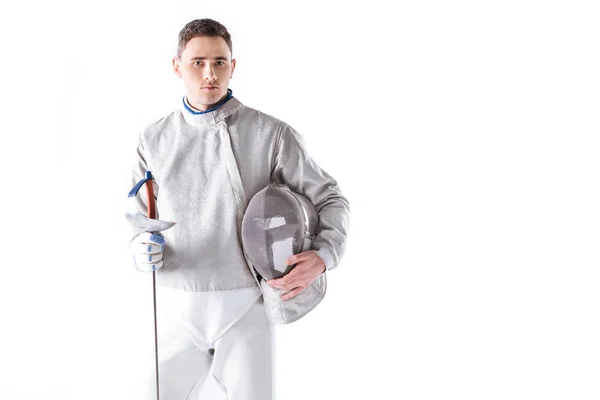 Fencer holding fencer's equipment — Stock Photo