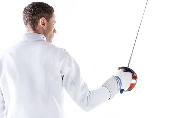 Fencer holding rapier — Stock Photo