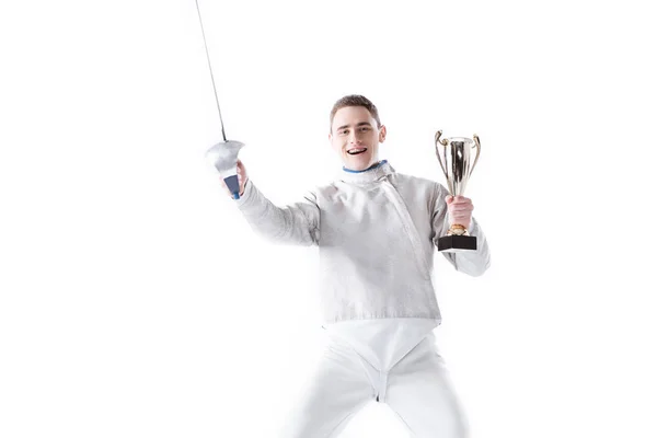 Fencer with champion's goblet — Stock Photo
