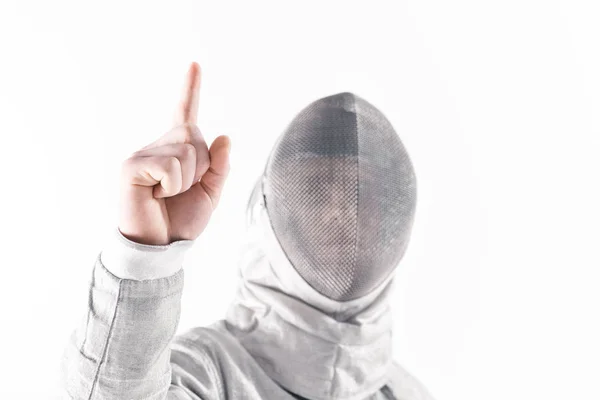 Professional fencer pointing up — Stock Photo