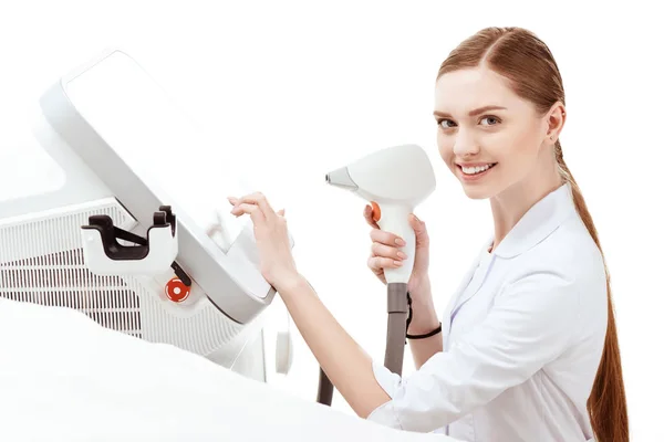 Woman laser hair removal apparatus. — Stock Photo