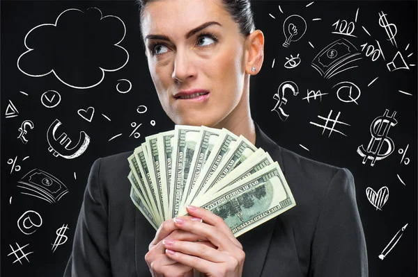 Businesswoman with dollar bills — Stock Photo