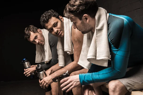 Athletes at locker room — Stock Photo