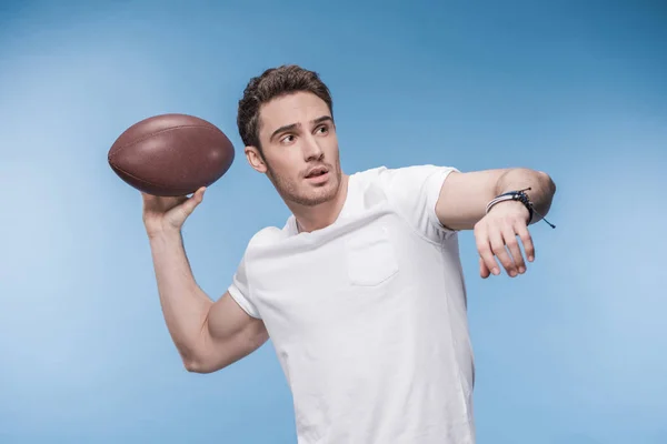 Young man with rugby ball — Stock Photo