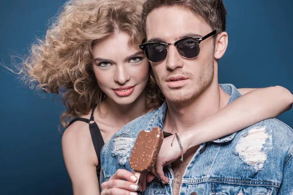 Woman holding ice cream — Stock Photo