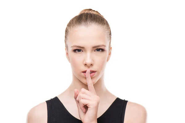 Woman showing silence symbol — Stock Photo