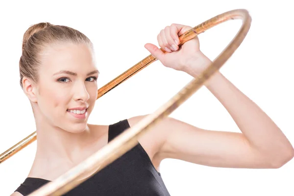 Rhythmic gymnast with hoop — Stock Photo