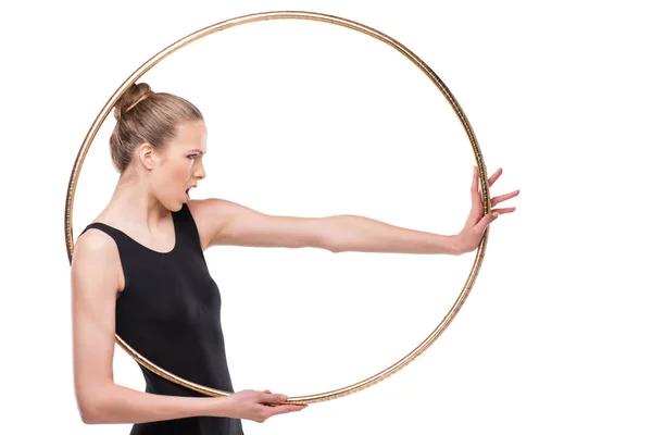 Rhythmic gymnast with hoop — Stock Photo