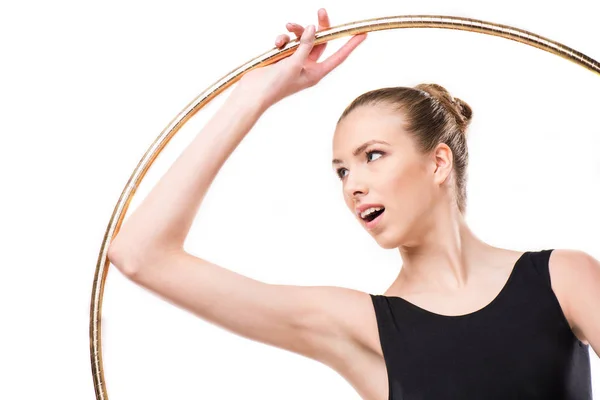 Rhythmic gymnast with hoop — Stock Photo