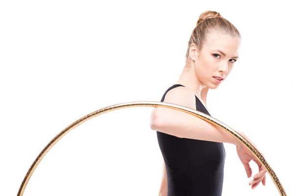 Rhythmic gymnast with hoop — Stock Photo