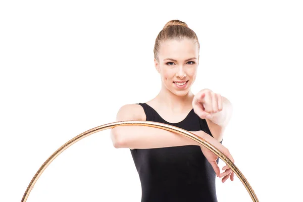 Rhythmic gymnast with hoop — Stock Photo