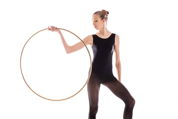 Rhythmic gymnast with hoop — Stock Photo