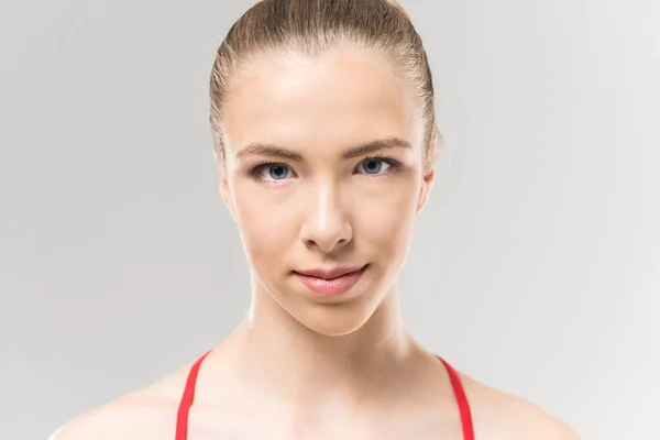 Young caucasian woman rhythmic gymnast — Stock Photo