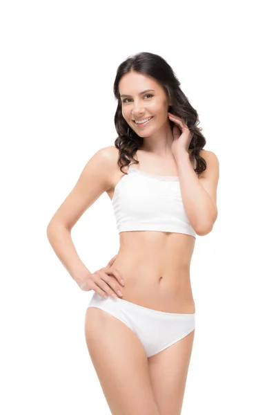 Femme posant en sous-vêtements blancs — Photo de stock