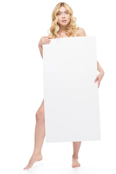 Frau mit leerem Banner — Stockfoto
