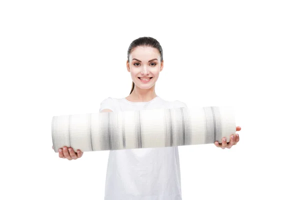 Woman holding yoga mat — Stock Photo