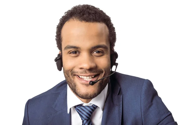Call center operator in headset — Stock Photo
