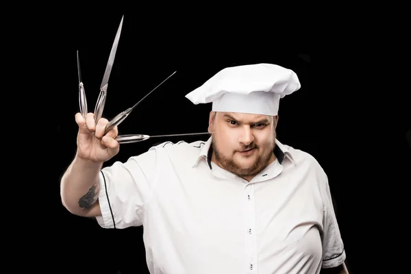 Chef profesional con cuchillos - foto de stock