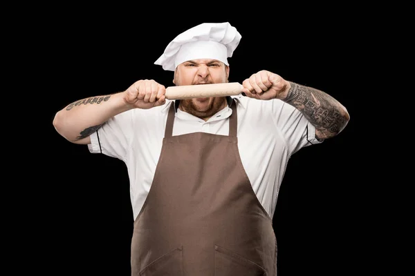 Chef holding rolling pin — Stock Photo