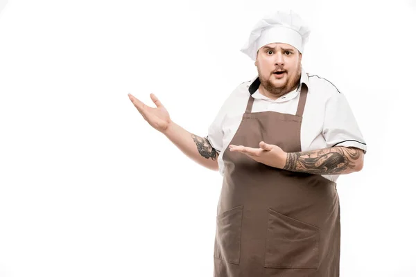 Cuisinière dans tablier et chapeau de chef — Photo de stock