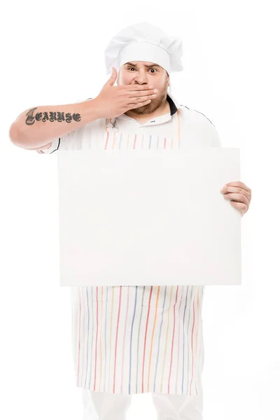 Chef holding blank banner — Stock Photo