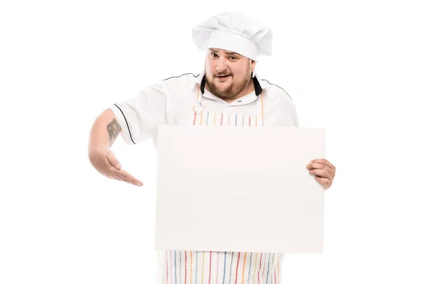 Chef sosteniendo banner en blanco - foto de stock