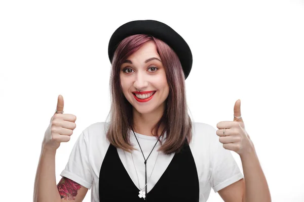 Girl showing thumbs up — Stock Photo