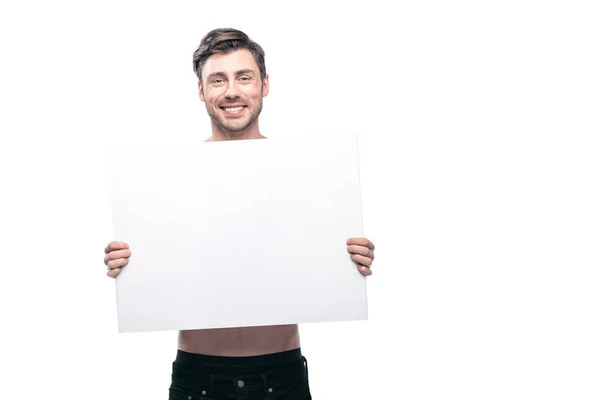 Homem bonito com banner em branco — Fotografia de Stock