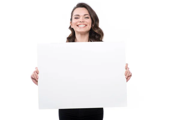 Donna con banner bianco — Foto stock