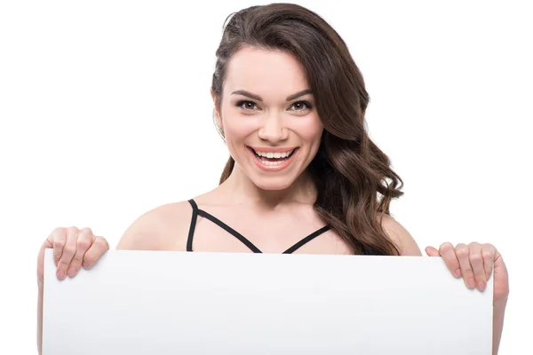 Mujer con pancarta en blanco - foto de stock