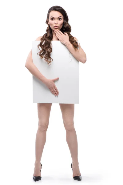 Mujer con pancarta en blanco - foto de stock