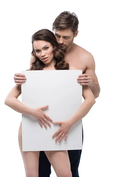 Sensual couple with banner — Stock Photo