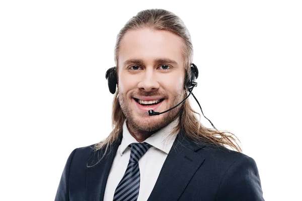 Operador del centro de llamadas con auriculares - foto de stock