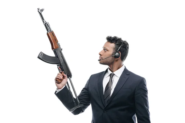 African american bodyguard with rifle — Stock Photo