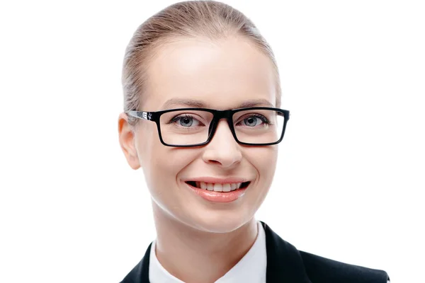 Atractiva empresaria en gafas graduadas - foto de stock