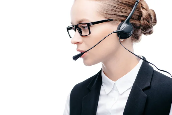 Operador que trabaja con auriculares - foto de stock