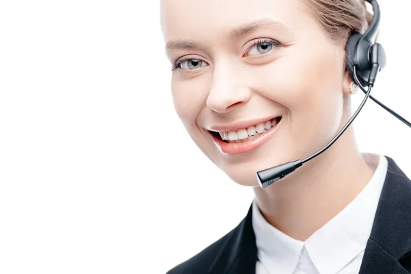 Operador que trabaja con auriculares - foto de stock