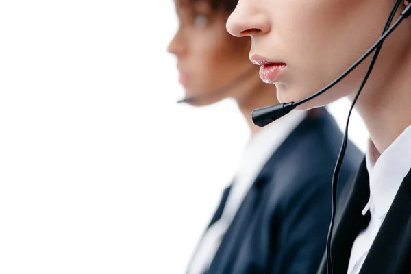 Operadores que trabajan con auriculares - foto de stock