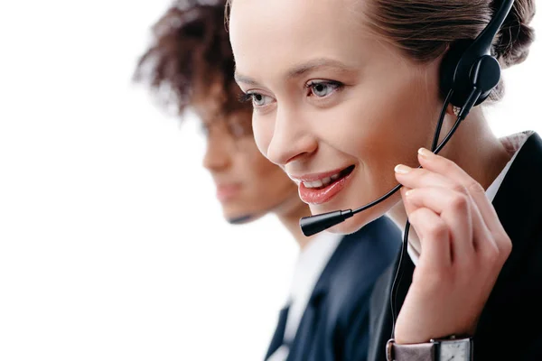 Operadores que trabajan con auriculares - foto de stock