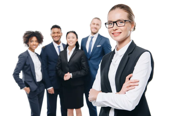 Attractive businesswoman with colleagues — Stock Photo