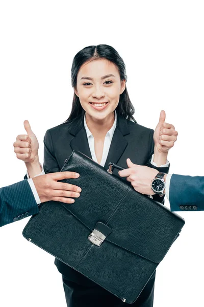 Бізнес-леді показує великі пальці вгору — стокове фото