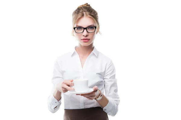 Donna d'affari che beve caffè — Foto stock