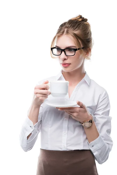 Donna d'affari che beve caffè — Foto stock