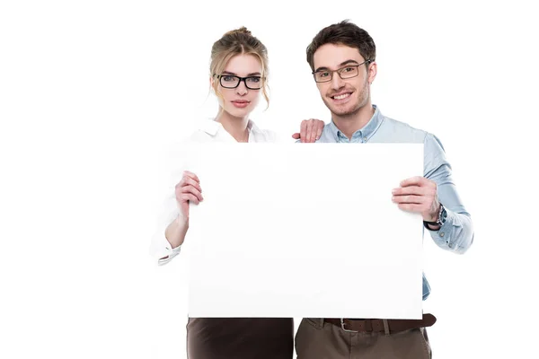 Businesspeople with empty board — Stock Photo