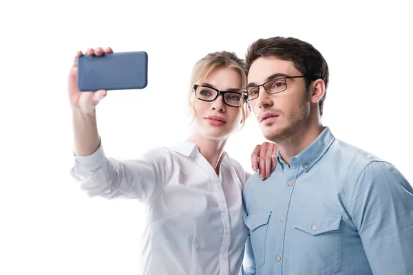 Empresarios tomando selfie - foto de stock
