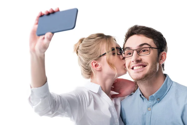 Imprenditori che si fanno selfie — Foto stock