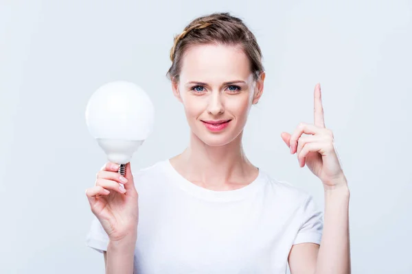 Femme attrayante avec ampoule — Photo de stock